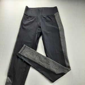 Terez Women's Athletic Leggings Size XS Black Silver Metallic Stripes Yoga Gym